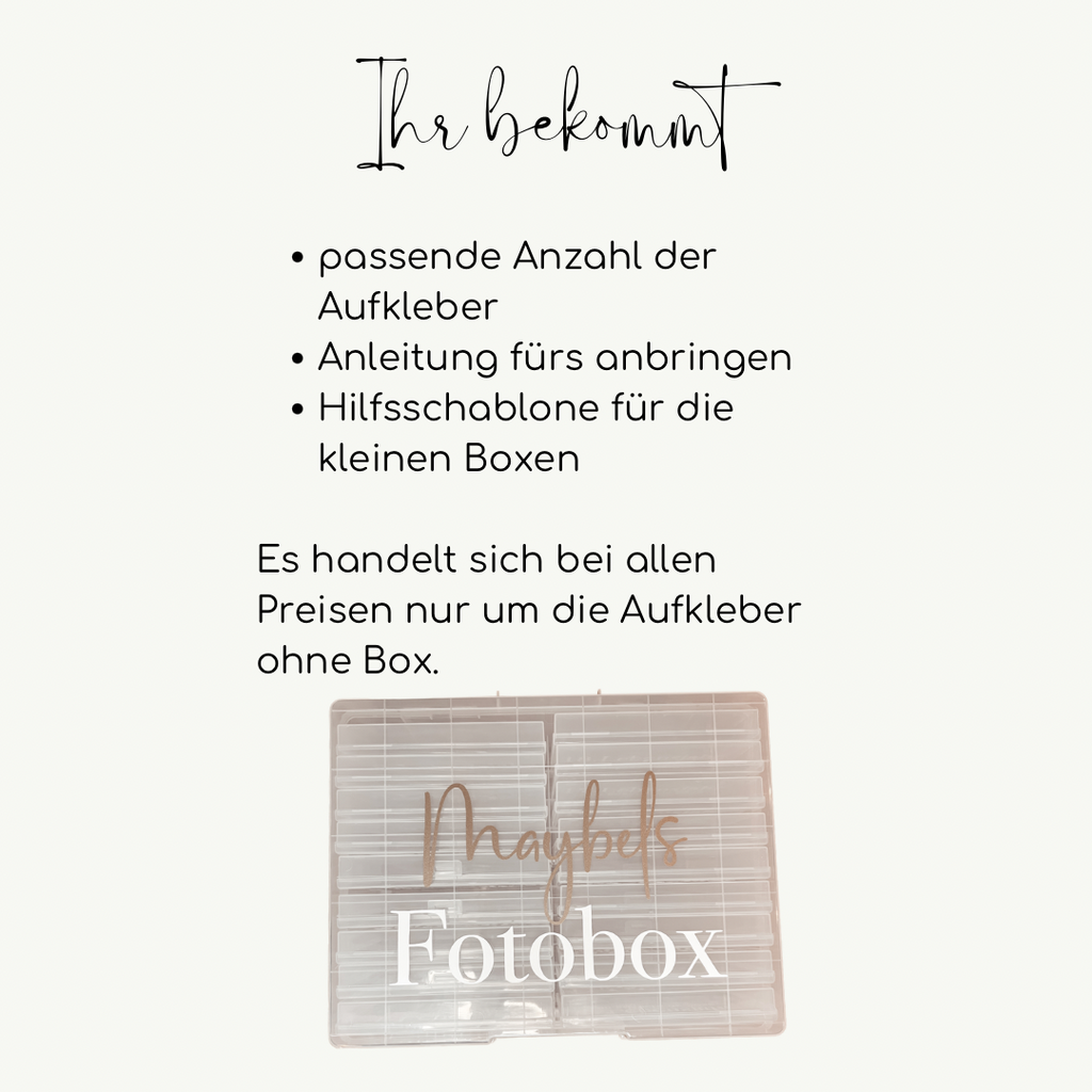 Aufkleber für Fotoboxen mit Name und Geburtsdaten