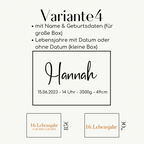 Aufkleber für Fotoboxen mit Name und Geburtsdaten