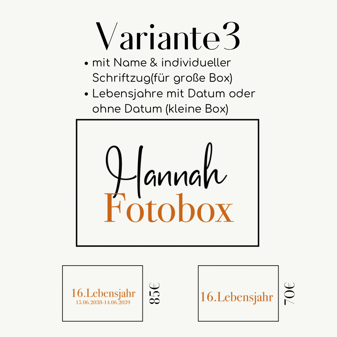 Aufkleber für Fotoboxen mit Name und Schriftzug