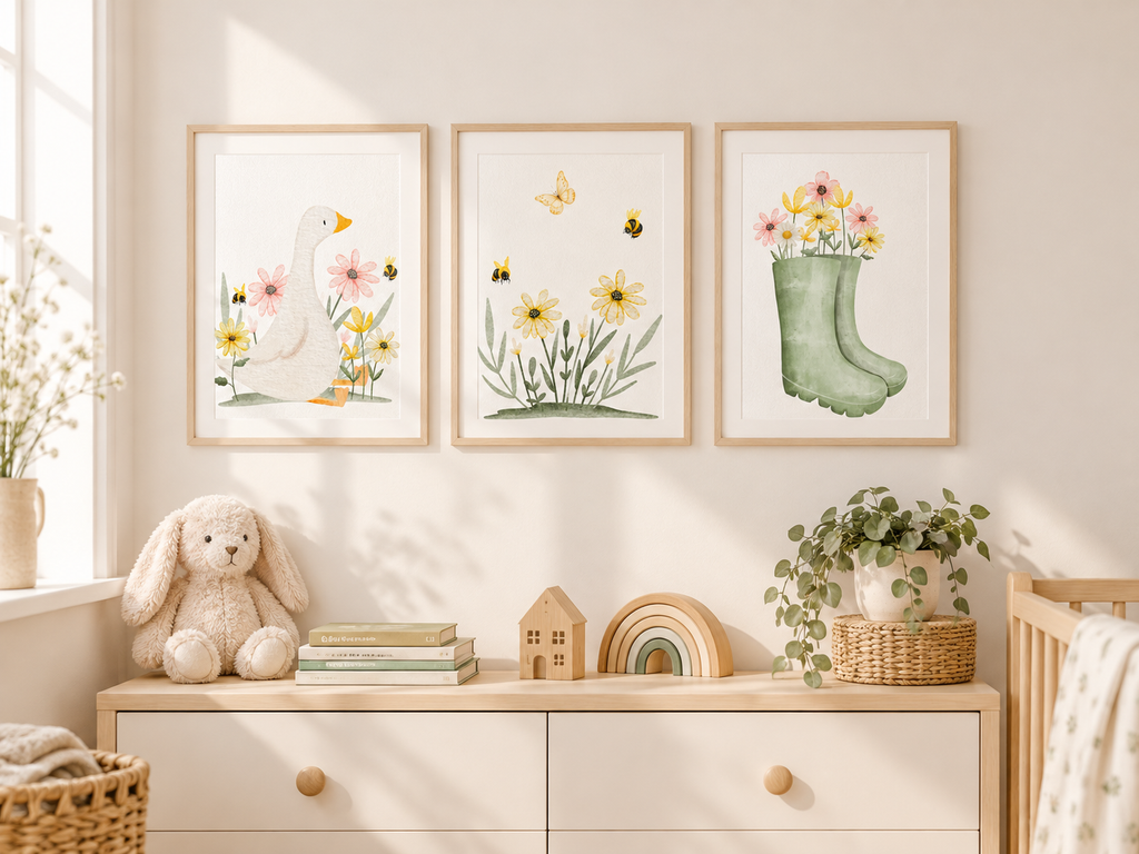 Poster-Set „Gans & Gummistiefel“ – 3-teilig für das Kinderzimmer