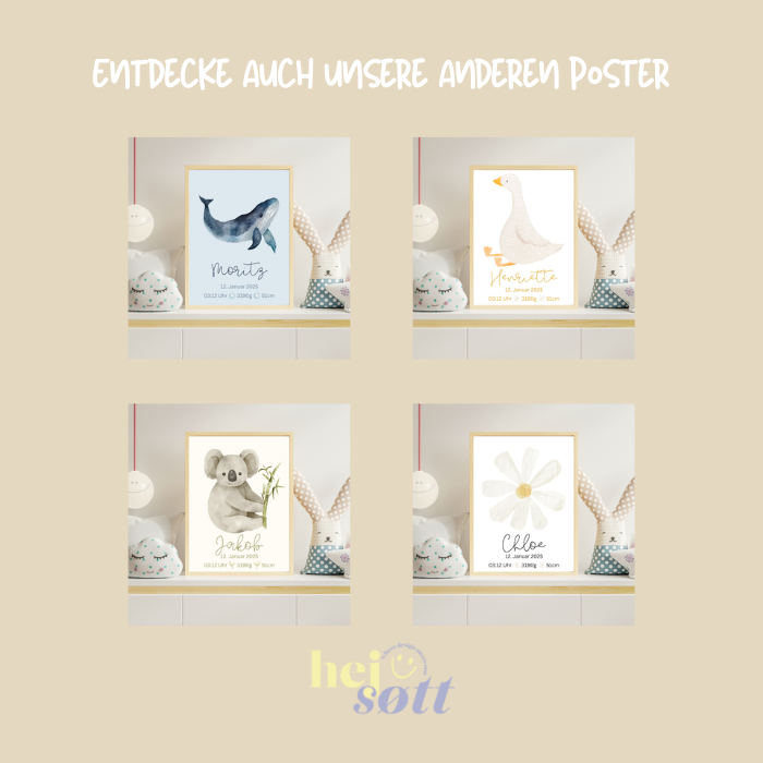 Geburtsposter mit Blume personalisiert – Name & Geburtsdaten – Kinderzimmer Poster – Geschenk zur Geburt A4/A3 – Margerite Illustration