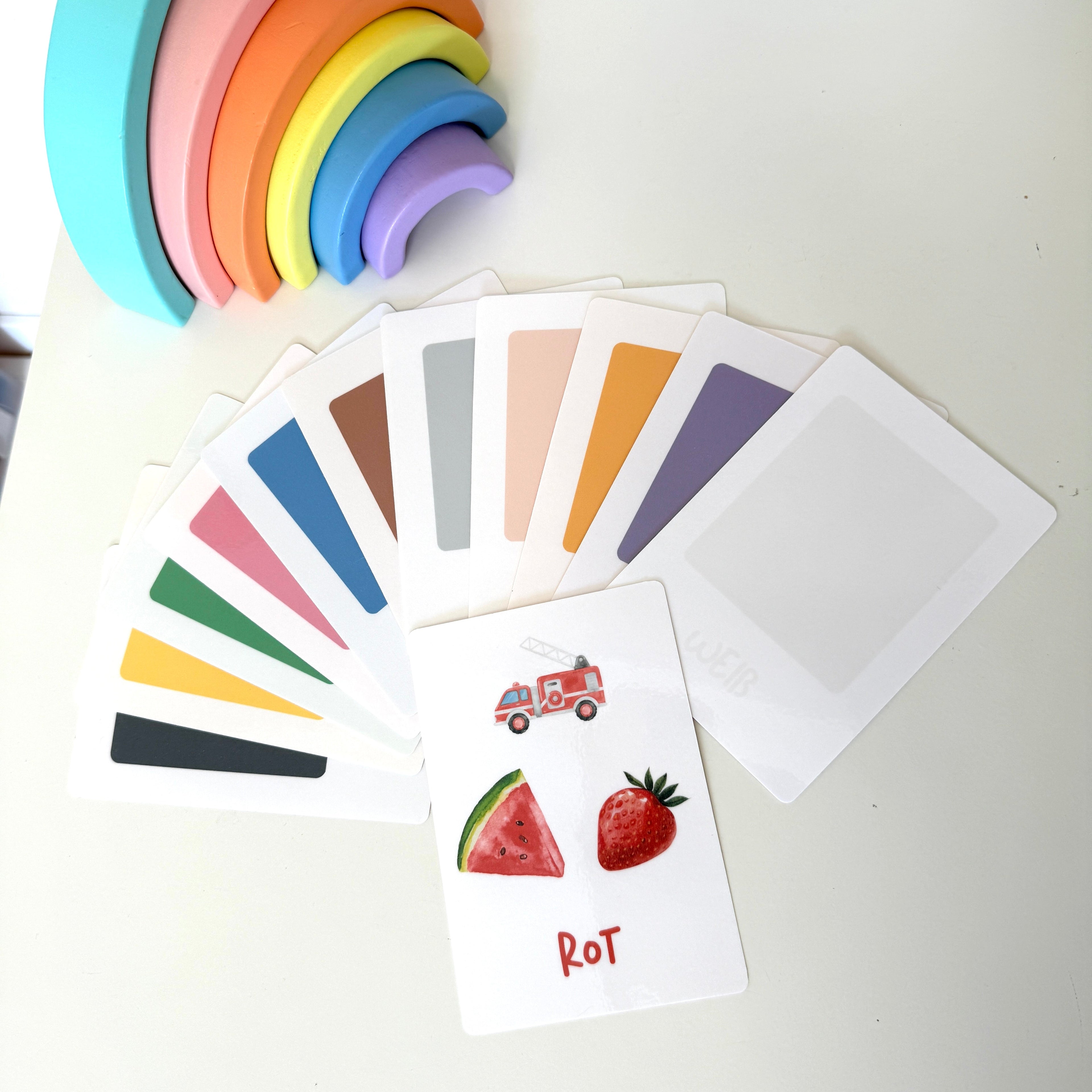 Lernkarten Farben für Kinder | 12 stabile Farbkarten DIN A6 | Montessori inspiriert, laminiert & beidseitig bedruckt