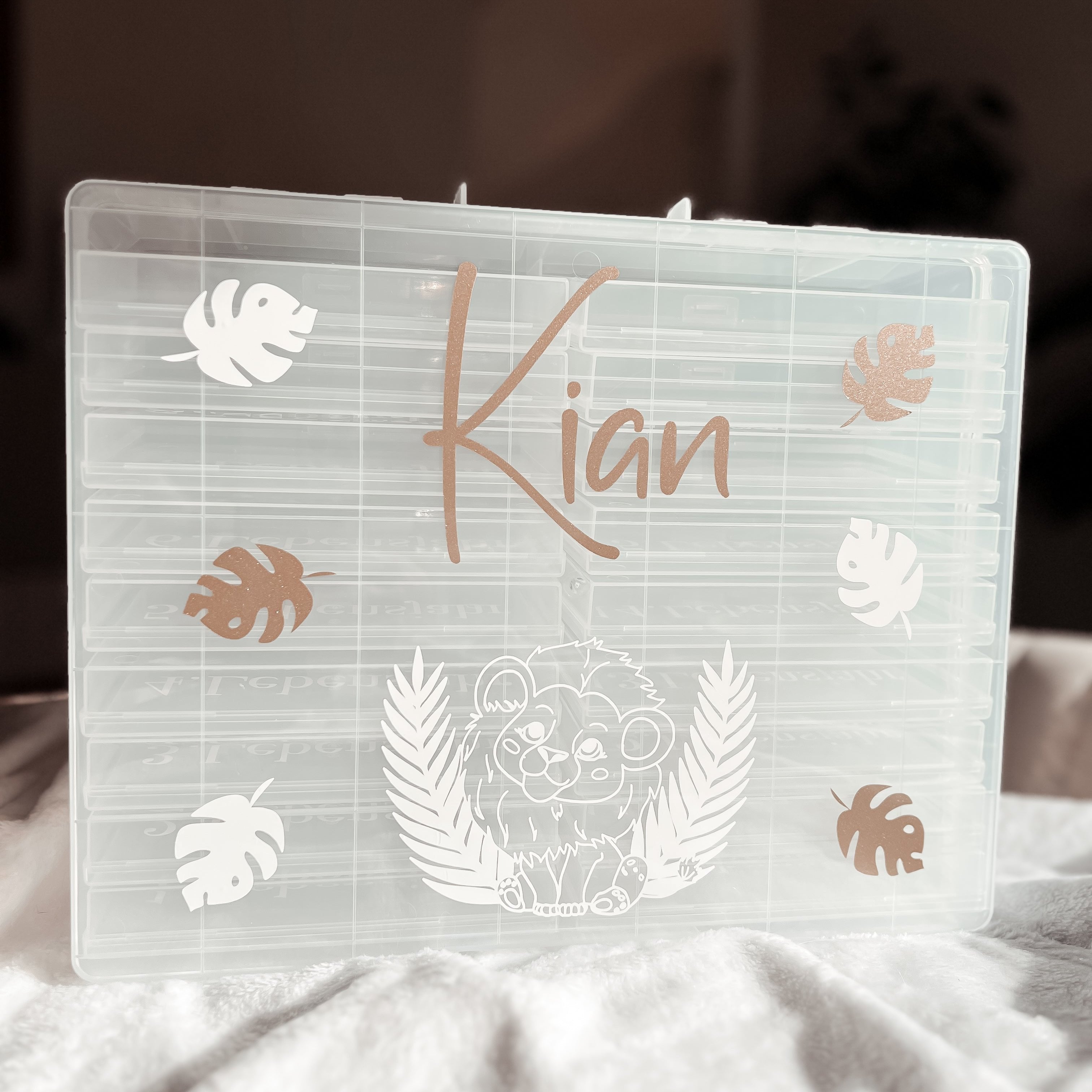 Aufkleber für Fotoboxen mit Name und Motiv