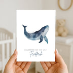 Grußkarte zur Geburt „Kleiner Wal“ – personalisiert mit Name & Datum