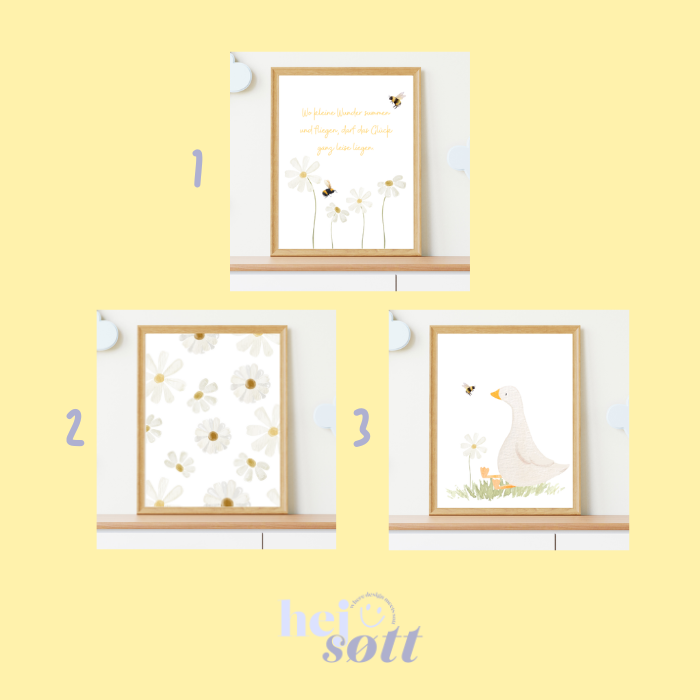 Poster-Set „Gans & Gänseblümchen“ – 3-teilig für das Kinderzimmer