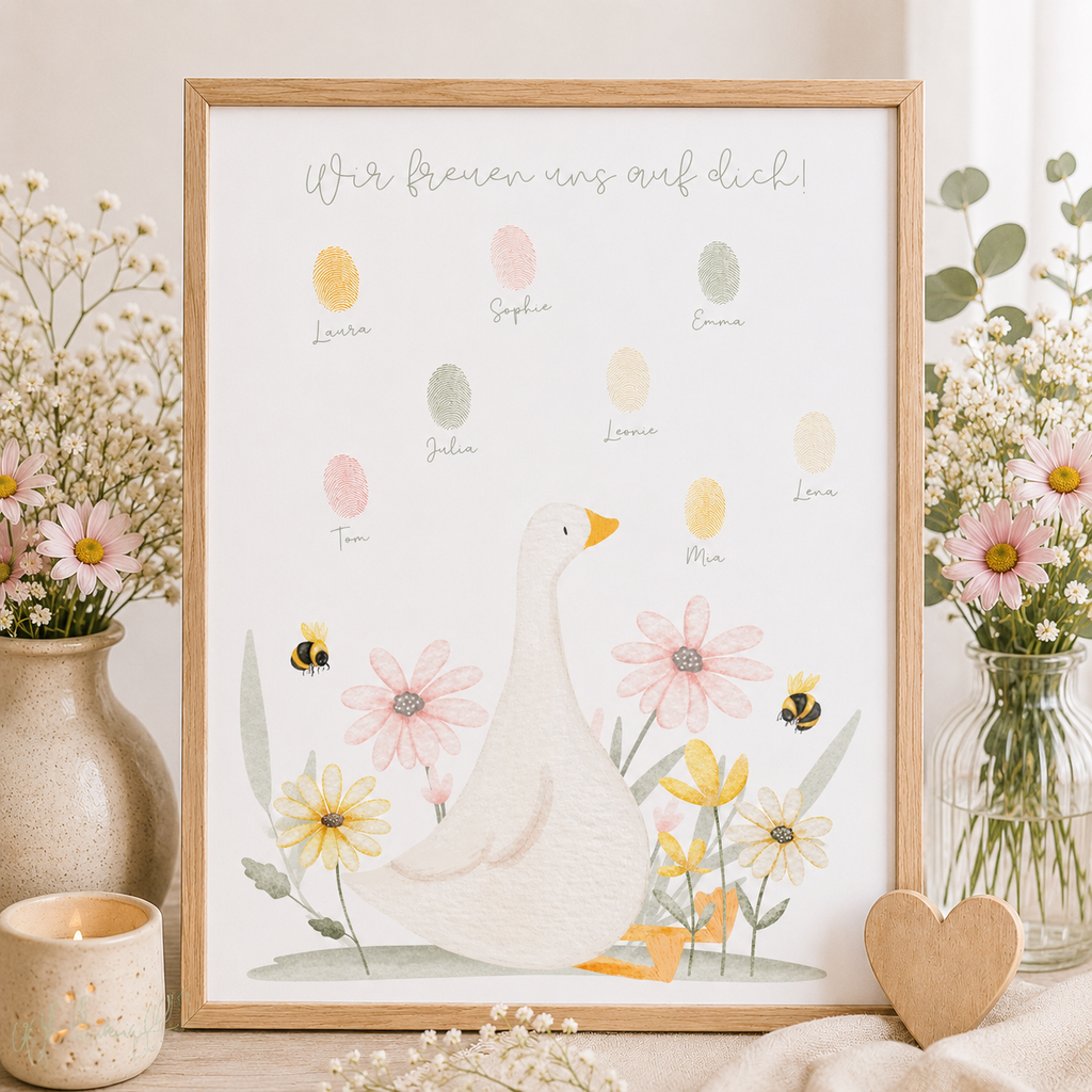 Fingerabdruck Poster „Gans“ – Babyparty Gästebuch