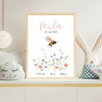 Personalisierbares Geburtsposter Biene | Baby Poster mit Geburtsdaten