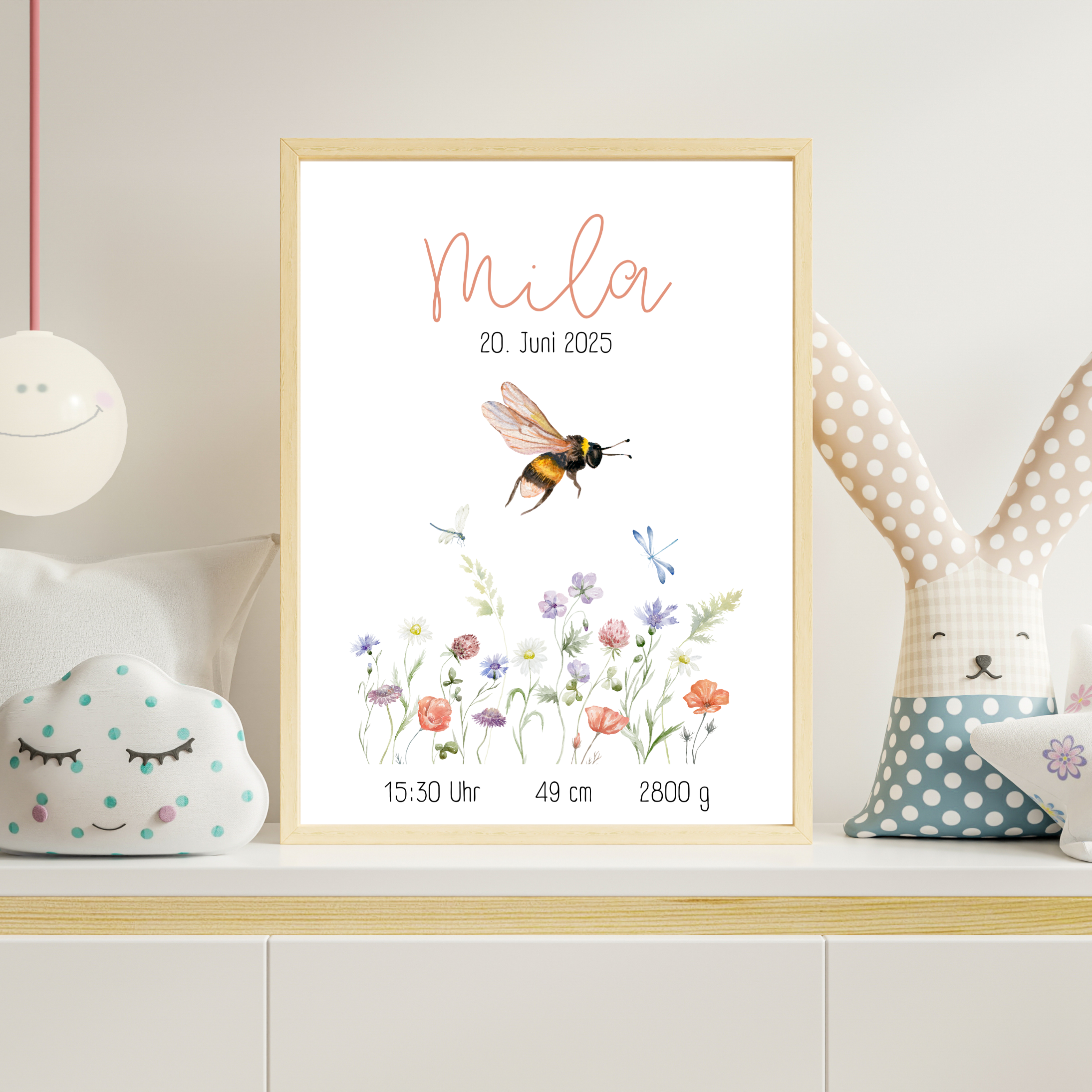 Personalisierbares Geburtsposter Biene | Baby Poster mit Geburtsdaten