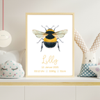 Personalisierbares Geburtsposter Biene | Baby Poster mit Geburtsdaten