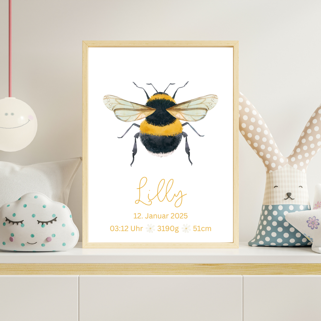 Personalisierbares Geburtsposter Biene | Baby Poster mit Geburtsdaten