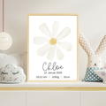 Geburtsposter mit Blume personalisiert – Name & Geburtsdaten – Kinderzimmer Poster – Geschenk zur Geburt A4/A3 – Margerite Illustration