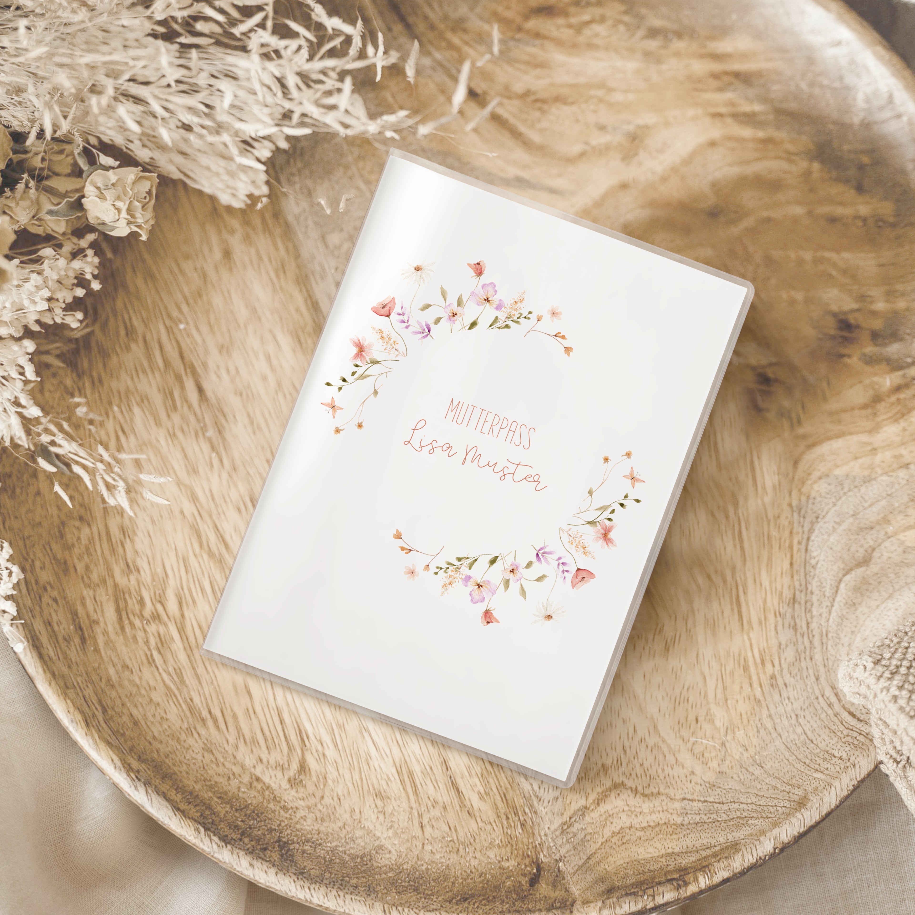 Mutterpasshülle Blumenkranz rosa| Geschenk zur Schwangerschaft