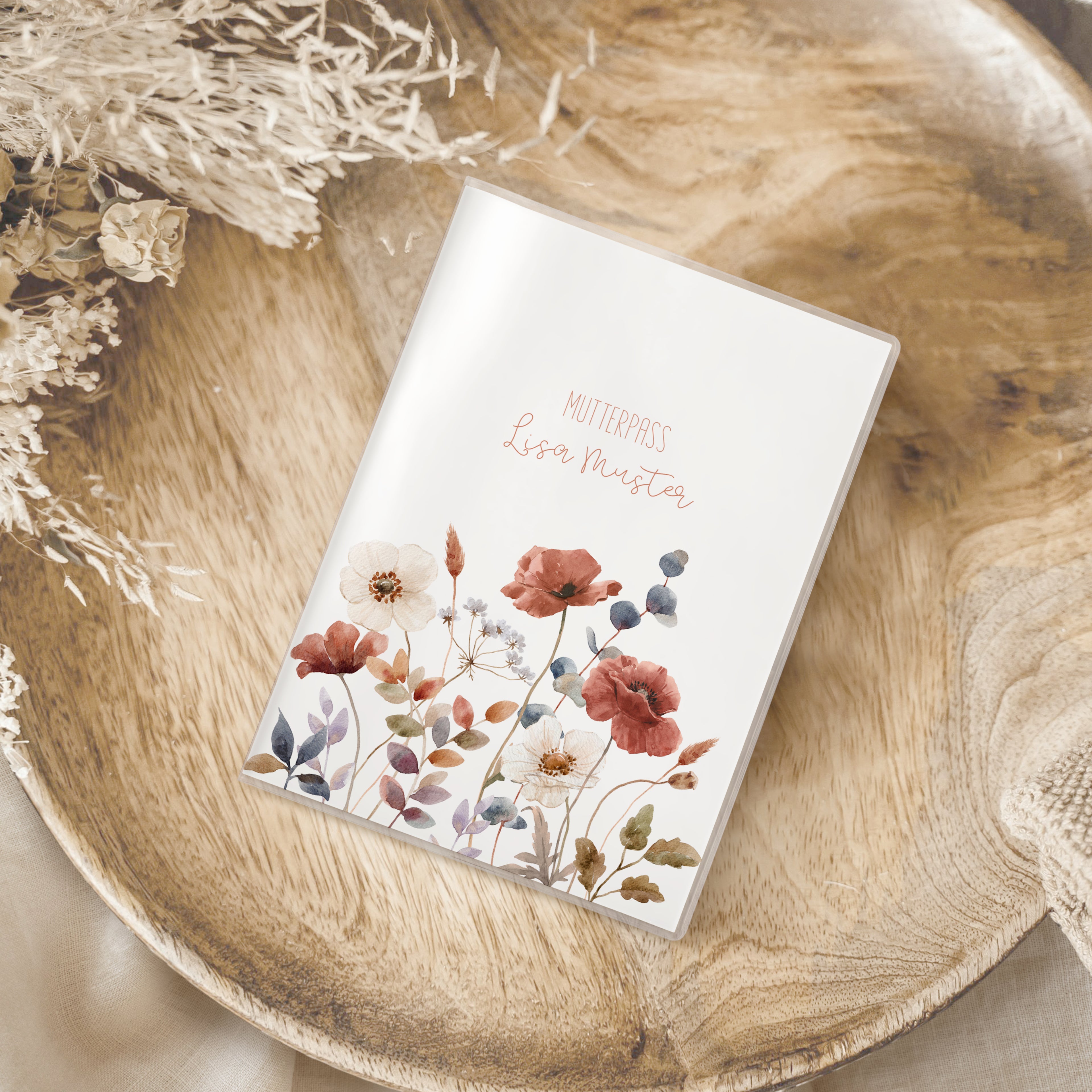 Mutterpasshülle Blumenwiese rot | Geschenk zur Schwangerschaft
