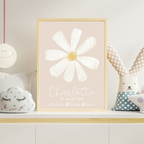 Geburtsposter mit Blume personalisiert – Name & Geburtsdaten – Kinderzimmer Poster – Geschenk zur Geburt A4/A3 – Margerite Illustration