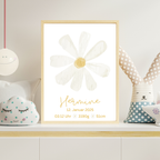 Geburtsposter mit Blume personalisiert – Name & Geburtsdaten – Kinderzimmer Poster – Geschenk zur Geburt A4/A3 – Margerite Illustration