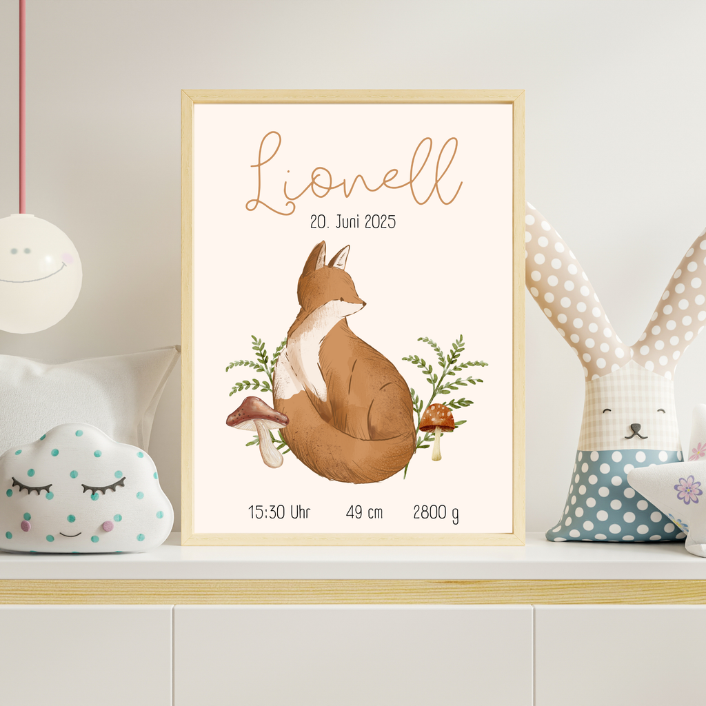 Personalisierbares Geburtsposter Fuchs | Baby Poster mit Geburtsdaten