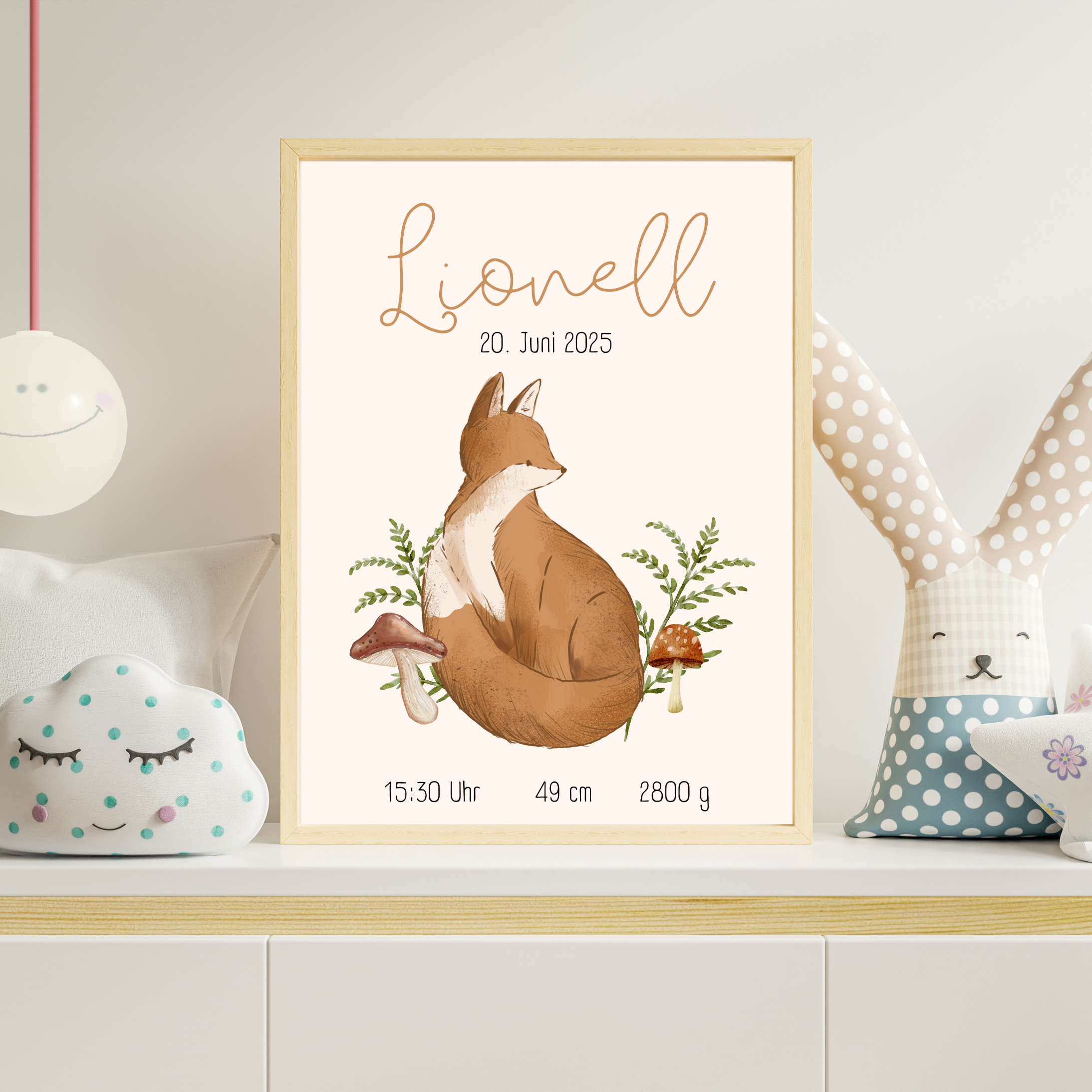 Personalisierbares Geburtsposter Fuchs | Baby Poster mit Geburtsdaten