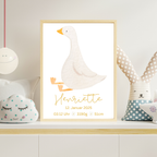 Personalisiertes Geburtsposter Gans – Name, Geburtsdatum, Uhrzeit, Gewicht, Größe – Kinderzimmer Deko – Geschenk zur Geburt A4/A3