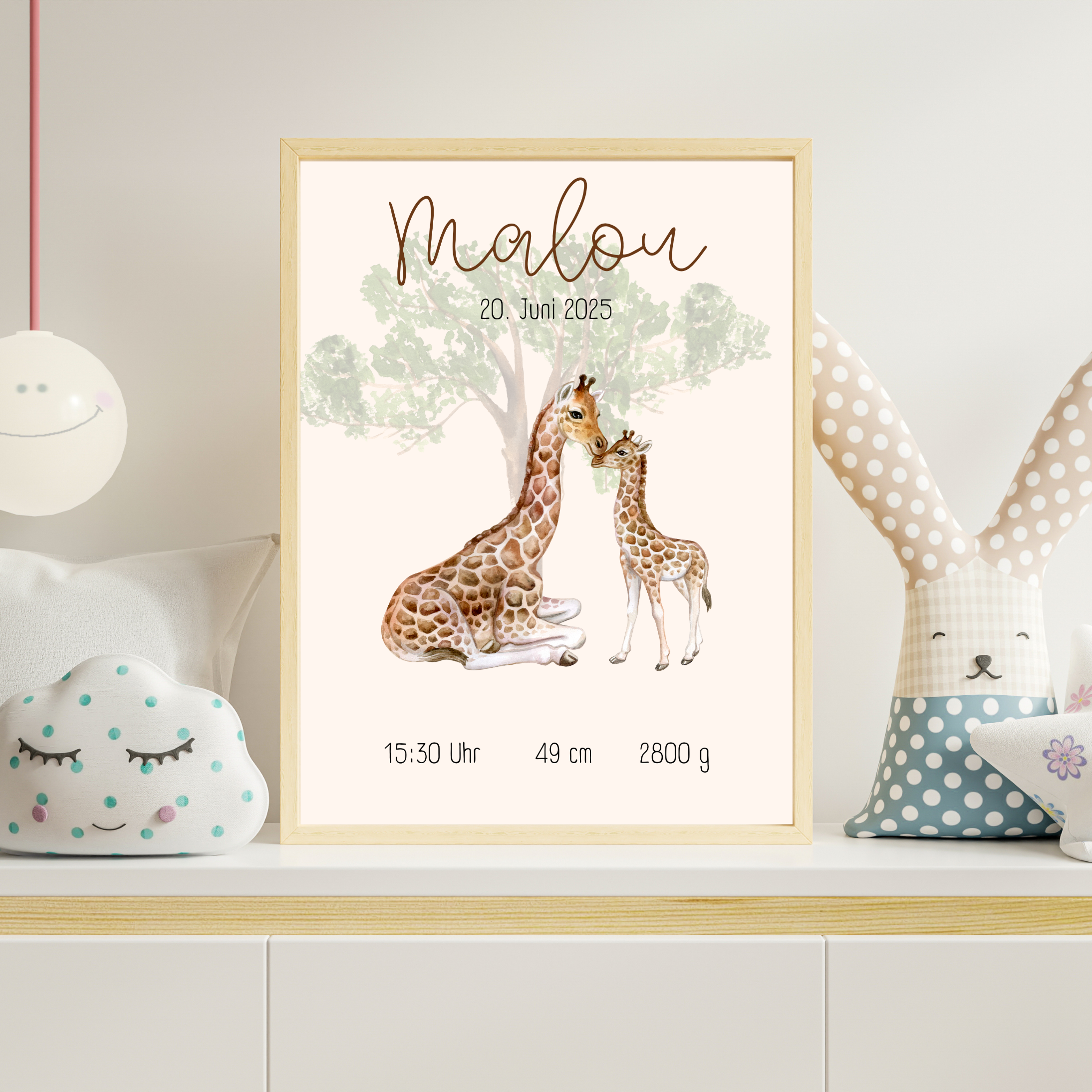 Personalisierbares Geburtsposter Giraffen | Baby Poster mit Geburtsdaten
