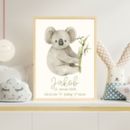 Geburtsposter Koala personalisiert – Name & Geburtsdaten – Kinderzimmer Deko Junge oder Mädchen A4/A3 – Geschenk zur Geburt