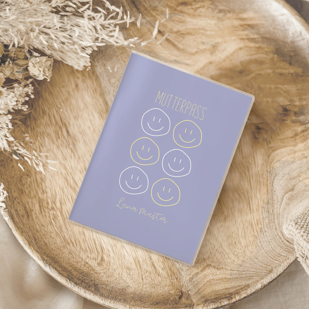 Mutterpasshülle Smileys Lila | Geschenk zur Schwangerschaft