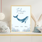 Personalisierbares Geburtsposter Wal | Baby Poster mit Geburtsdaten