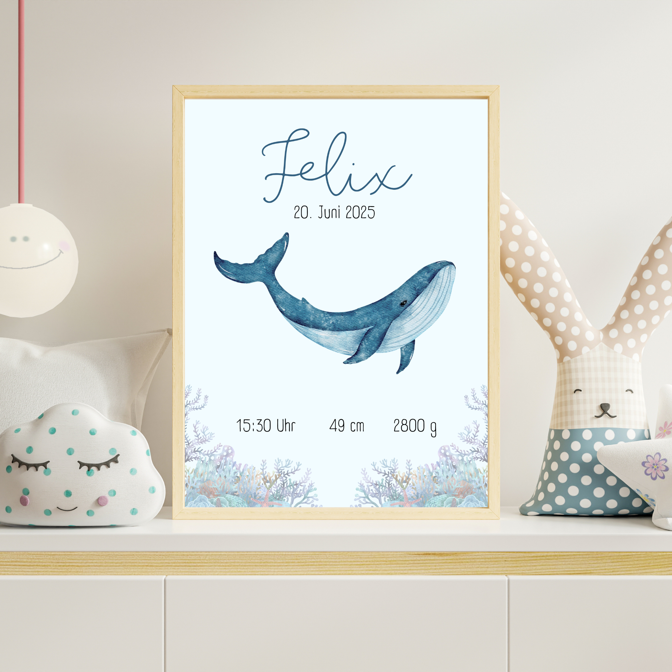 Personalisierbares Geburtsposter Wal | Baby Poster mit Geburtsdaten