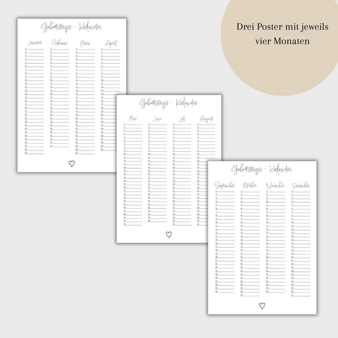 Geburtstagskalender | Wandkalender | Kalender