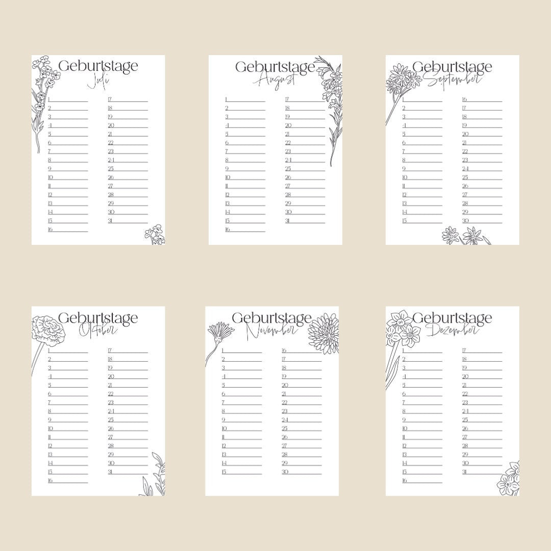 Geburtstagskalender | Tischkalender | Kalender | Monatsblumen