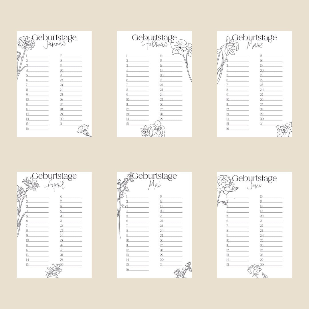 Geburtstagskalender | Tischkalender | Kalender | Monatsblumen