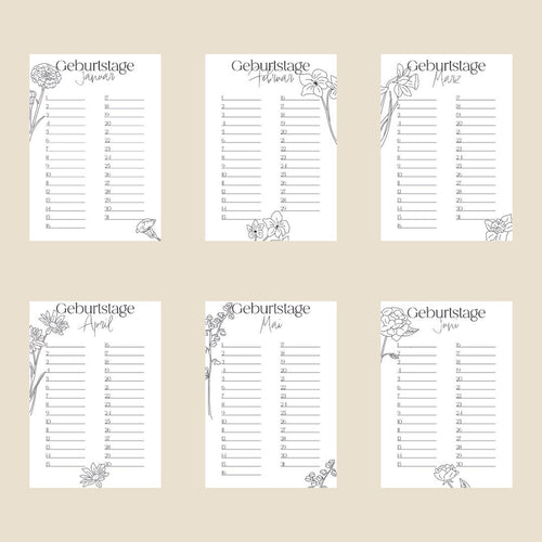 Geburtstagskalender | Tischkalender | Kalender | Monatsblumen